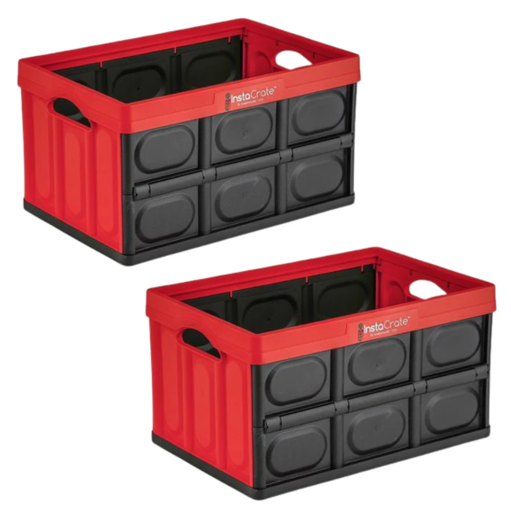 X2 Insta Crate 46L Storage Crates Collapsible Boxes Heavy Duty Container Red