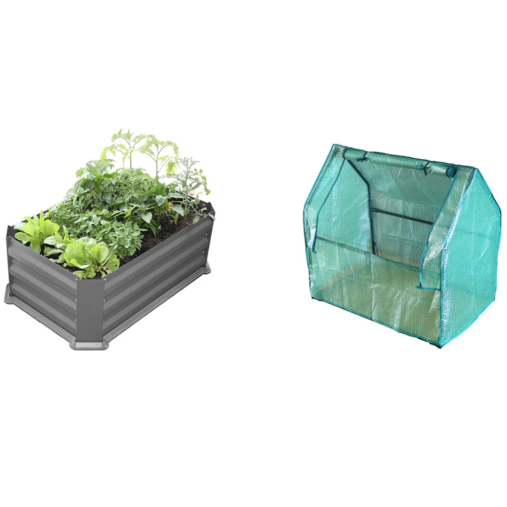 Raised Patio Planter Garden Bed With Greenhouse Cover Herbs 80x50x30cm Grey