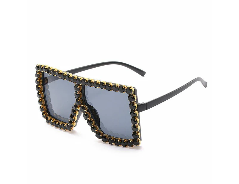 Luxury Sun glass Rhinestone Square Fashion Women Outdoor Oversized Shade UV400 Black