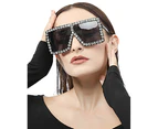 Luxury Sun glass Rhinestone Square Fashion Women Outdoor Oversized Shade UV400 Black