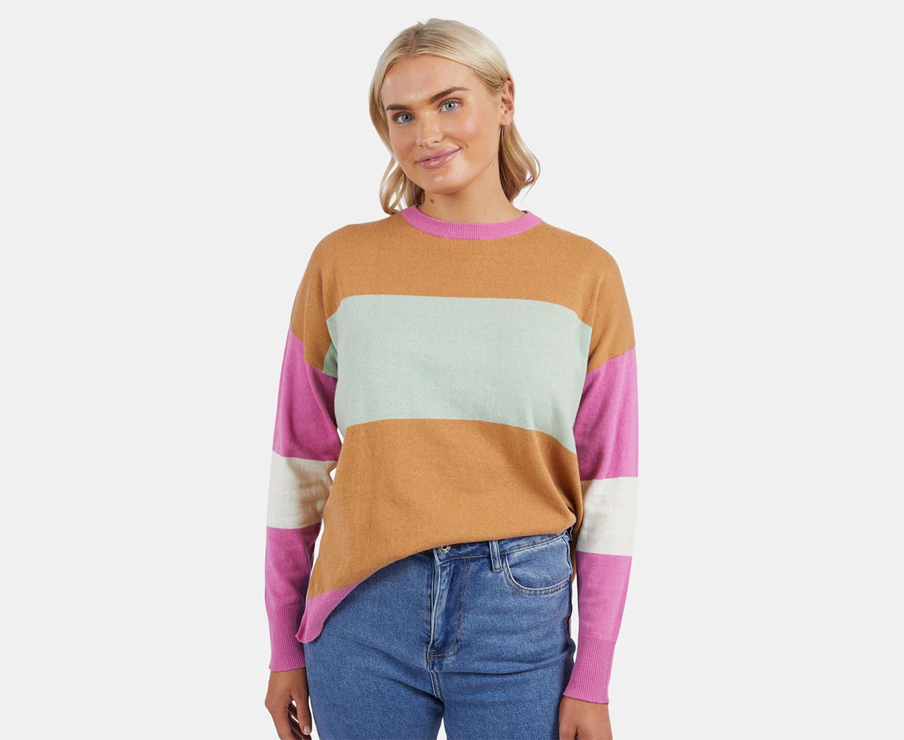 Elm Women's Current Blocked Knit Sweater - Butterscotch/Super Pink/Leaf