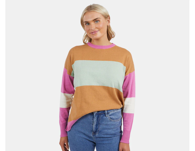 Elm Women's Current Blocked Knit Sweater - Butterscotch/Super Pink/Leaf