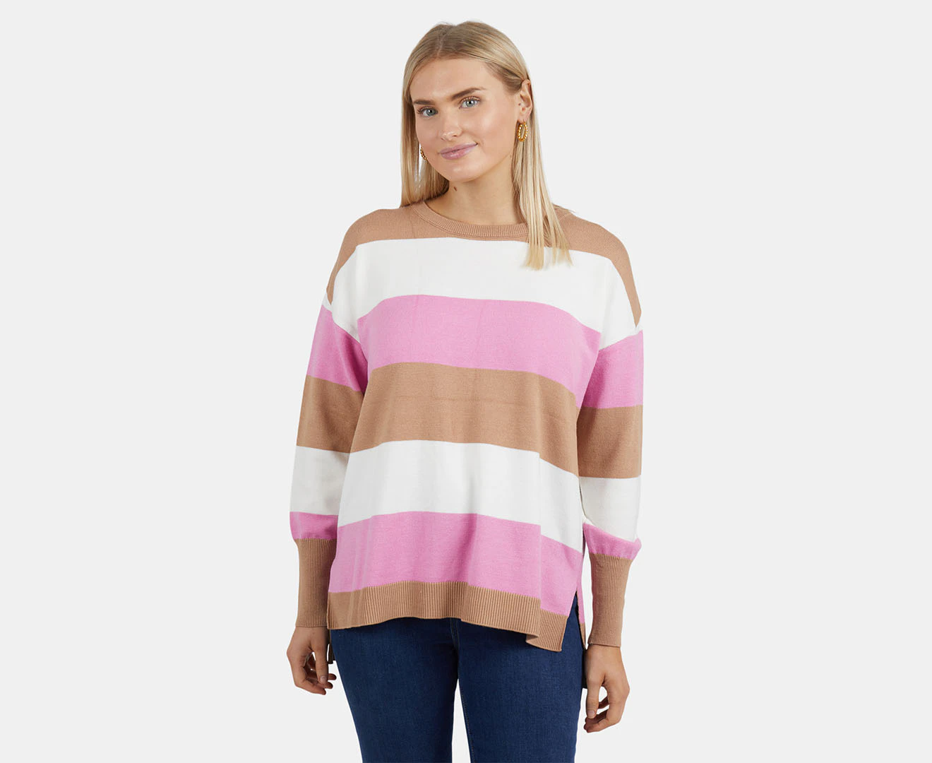 Elm Women's Hallie Stripe Knit Sweater - Butterscotch/Pink/White