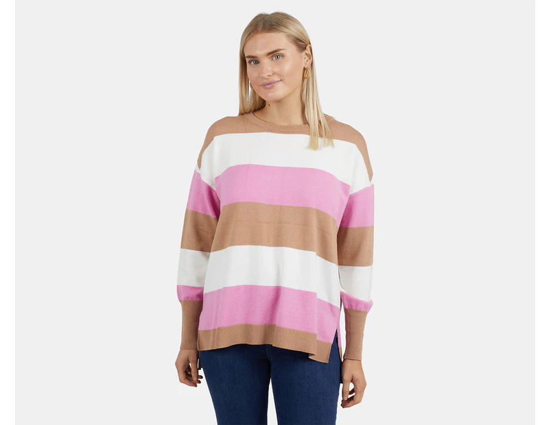 Elm Women's Hallie Stripe Knit Sweater - Butterscotch/Pink/White