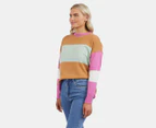 Elm Women's Current Blocked Knit Sweater - Butterscotch/Super Pink/Leaf