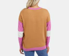 Elm Women's Current Blocked Knit Sweater - Butterscotch/Super Pink/Leaf