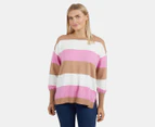 Elm Women's Hallie Stripe Knit Sweater - Butterscotch/Pink/White