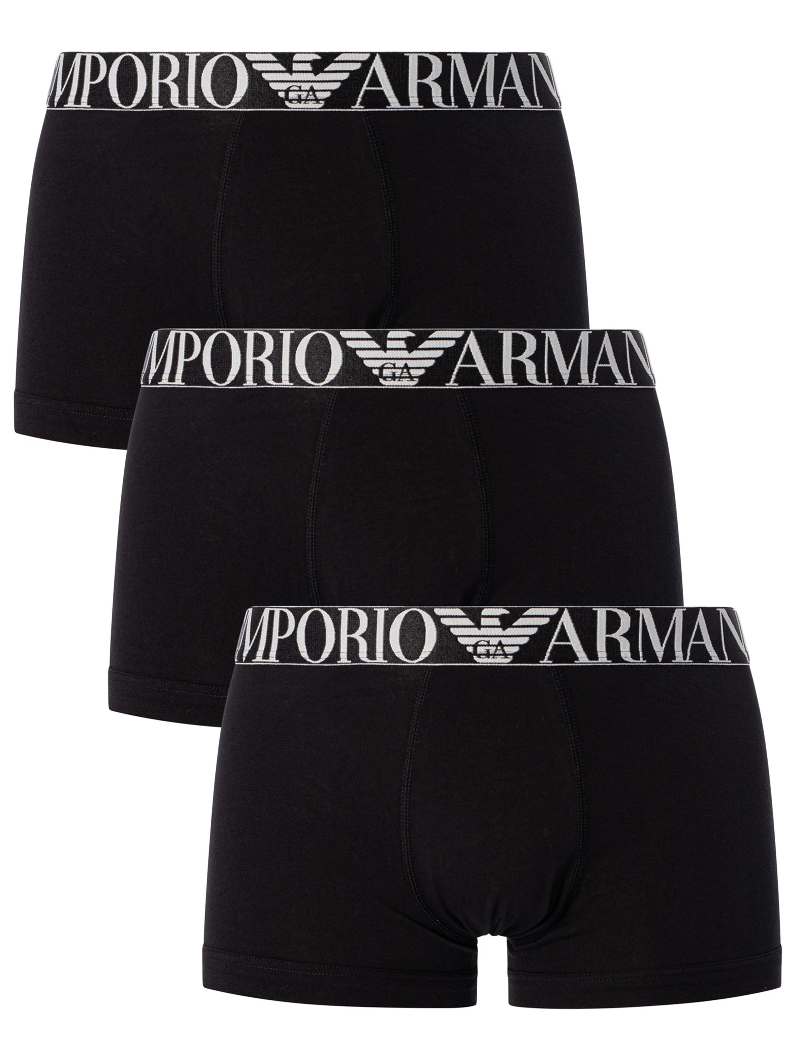 Emporio Armani Men's 3 Pack Organic Cotton Trunks - Black