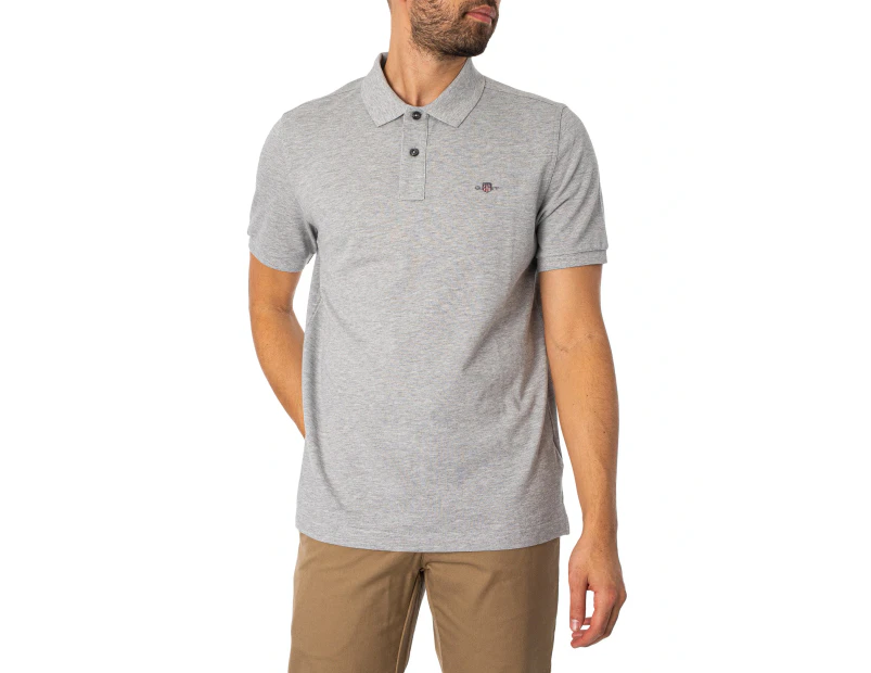 GANT Men's Regular Shield Pique Polo Shirt - Grey