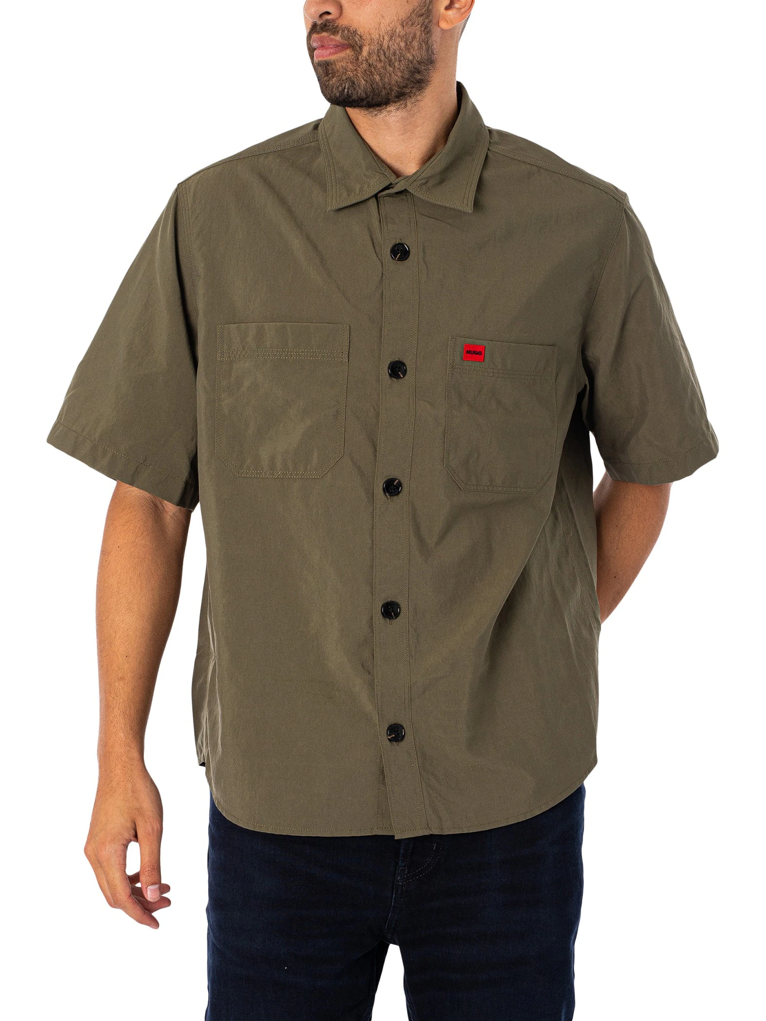 HUGO Men's Eratino Short Sleeved Shirt - Green