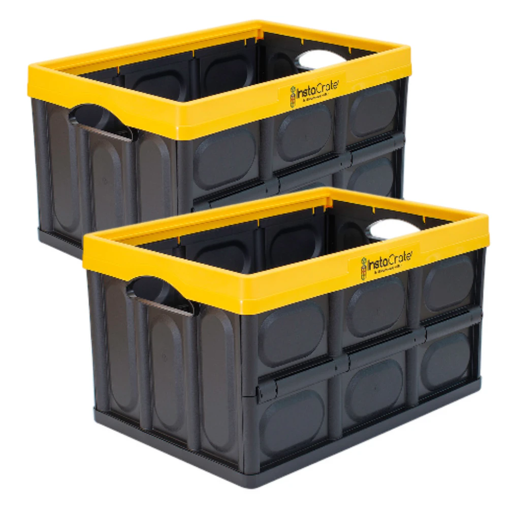 X2 Insta Crate 46L Storage Crates Collapsible Boxes Heavy Duty Container Yellow