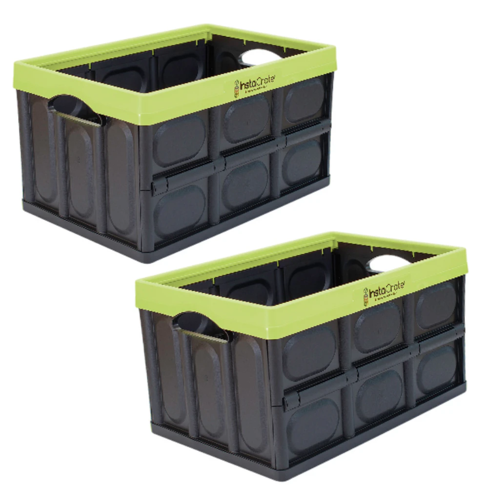 X2 Insta Crate 46L Storage Crates Collapsible Boxes Heavy Duty Container Green