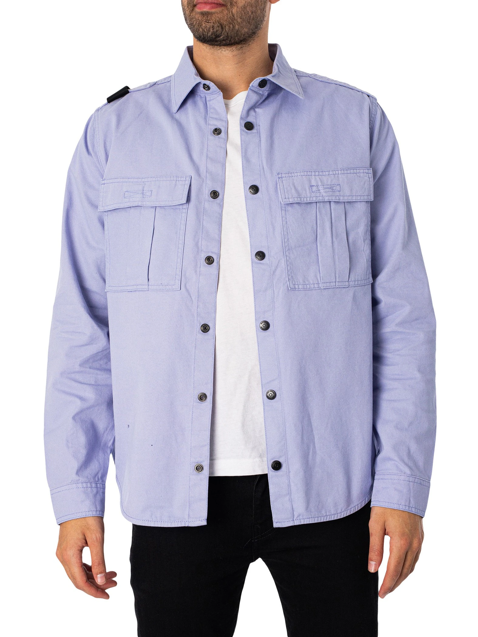 MA.STRUM Men's Patch Pocket Parade Shirt - Blue