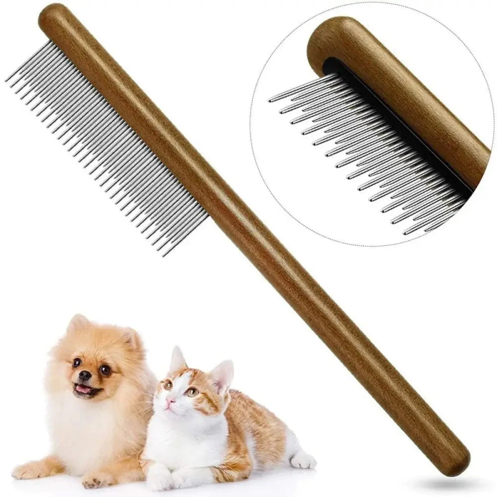 Comfortable Wooden Handle Dog Comb For Removing Matted Loose Hair Knot Tangles