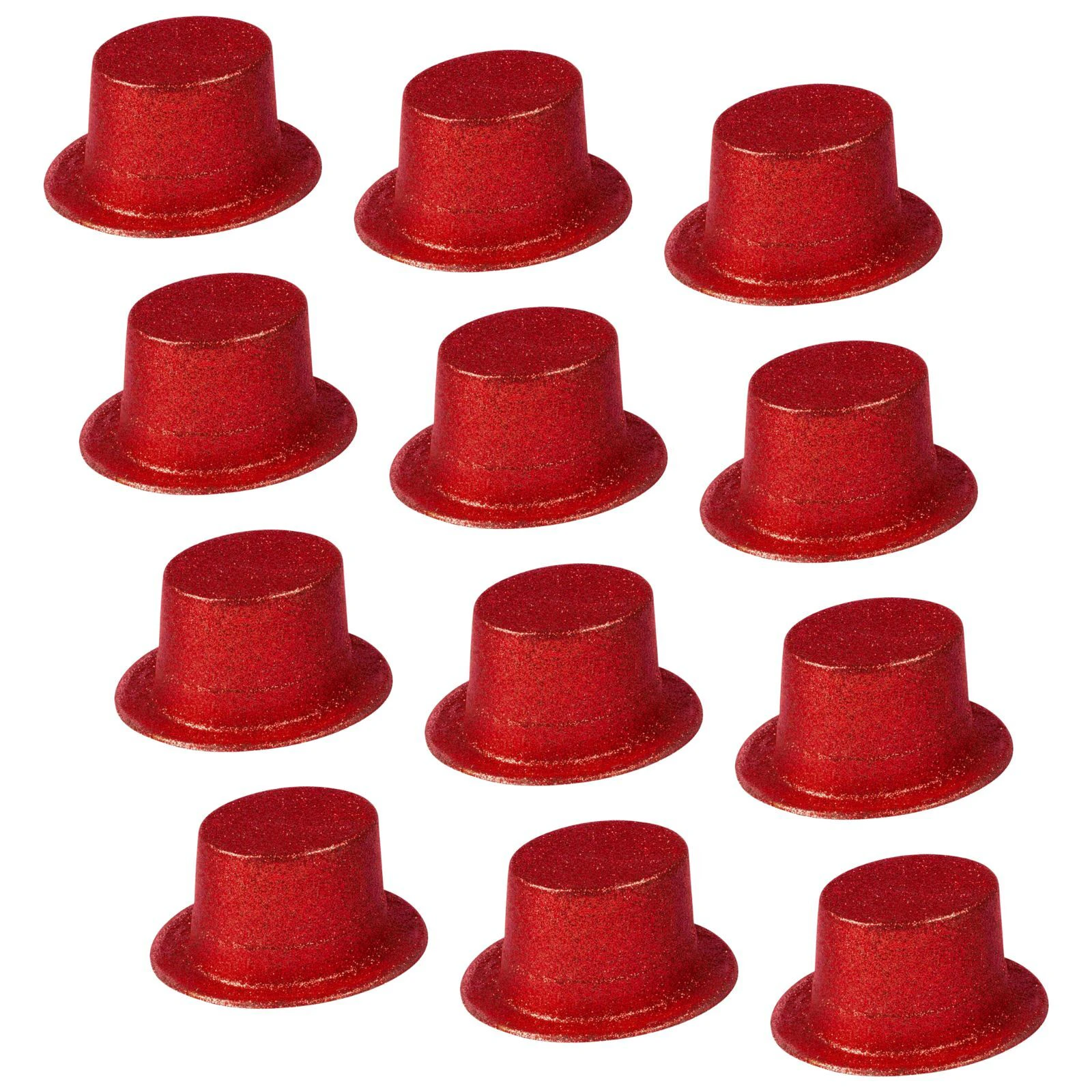 12x Glitter Top Hat Fancy Party Plastic Costume Tall Cap Fun Dress Up Bulk New - Red