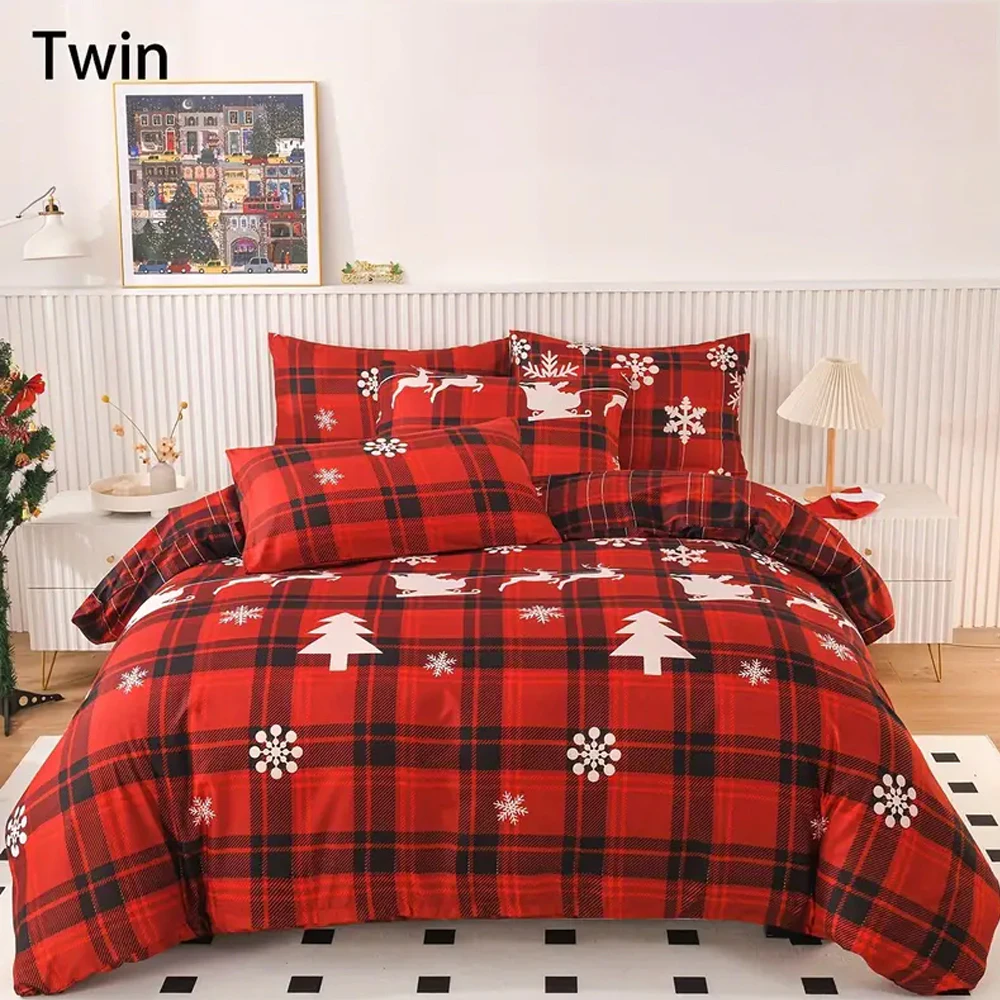 Christmas 2PCs/3PCDs Bedding Set Double Queen Size Quilt Cover Pillowcases Set Duvet Cover Printed Christmas Decor - Christmas Tree and Snowflakes