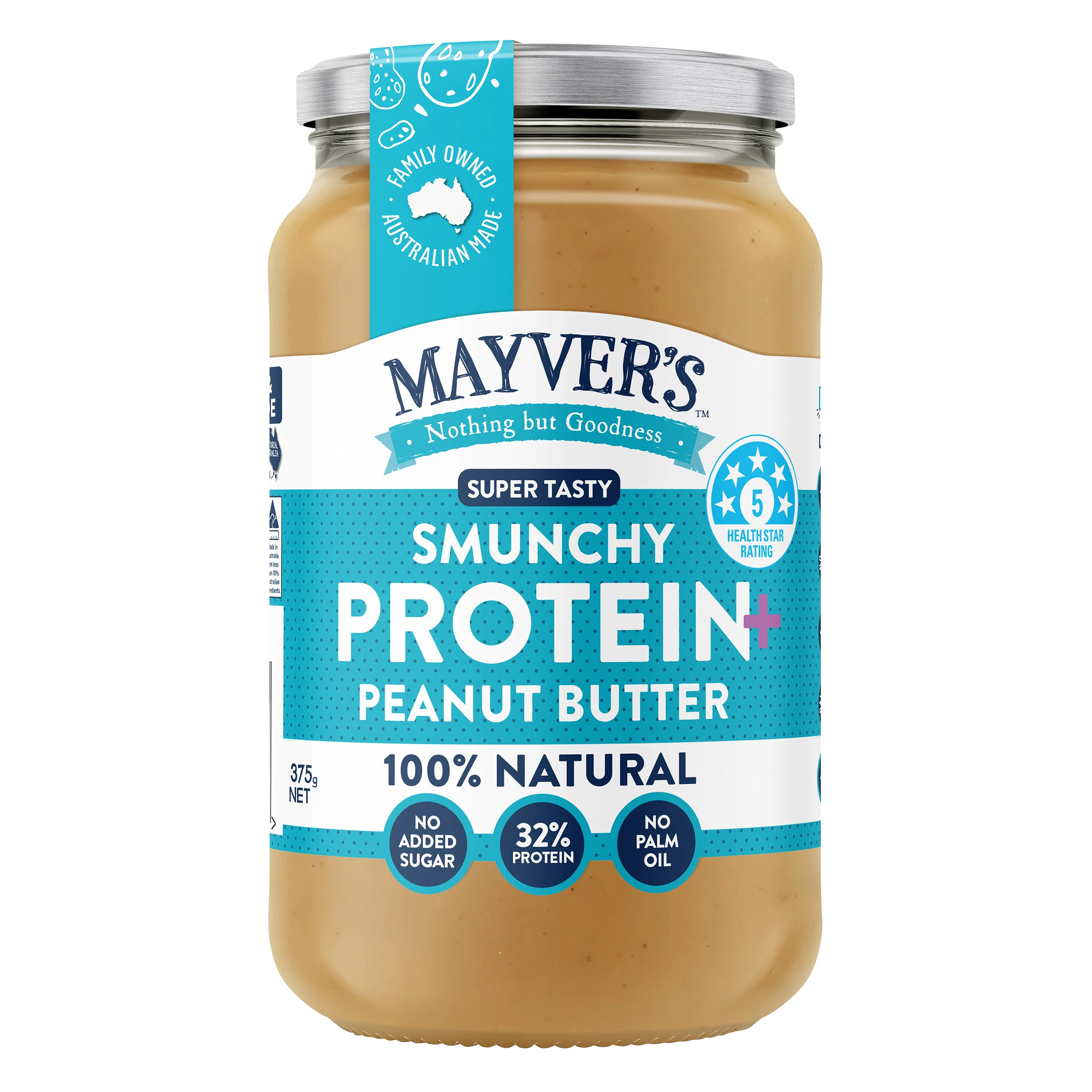 Mayver's Protein Plus Peanut Butter 375g (Pack of 6)