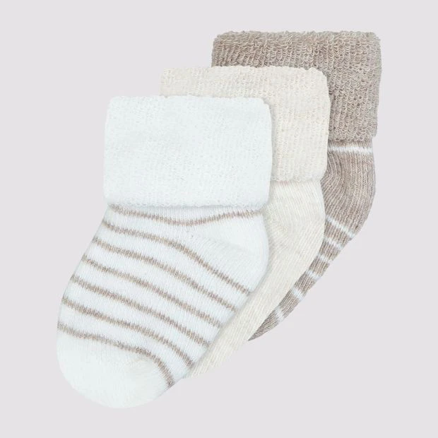 Baby Organic Cotton Terry Turn Top Socks 3 Pack - Underworks - Neutral