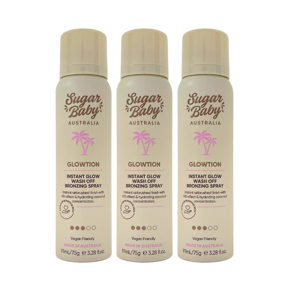 3 x SugarBaby Glowtion Instant Glow Wash Off Bronzing Spray 97mL