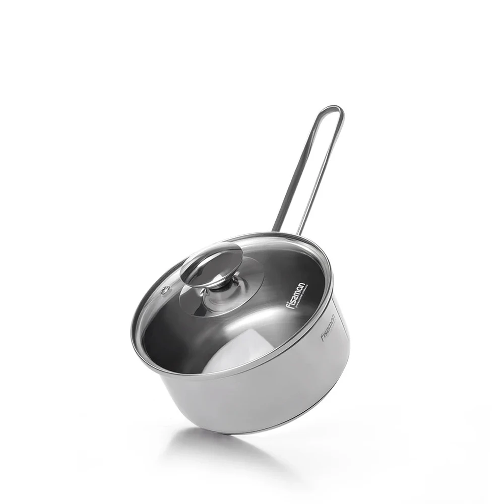 Fissman Stainless Steel Kitchen Saucepan with Glass Lid 14 x 6.5cm 0.9L