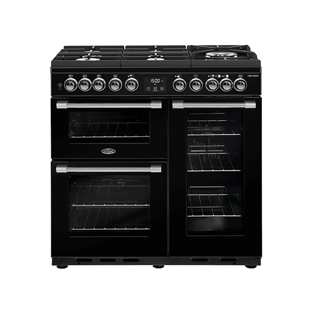 Belling 90cm Cookcentre Gas Thru Glass Range Cooker Electric Oven Grill Black