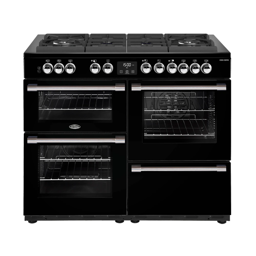 Belling 110cm Cookcentre Gas Thru Glass Range Cooker Electric Oven Grill Black