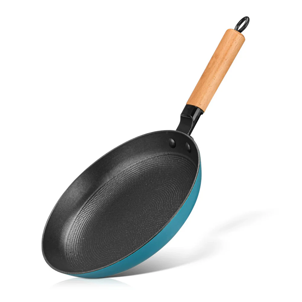 Fissman Kitchen Cast Iron Frying Pan with Wooden Handle 24cm x 4.5cm - Blue