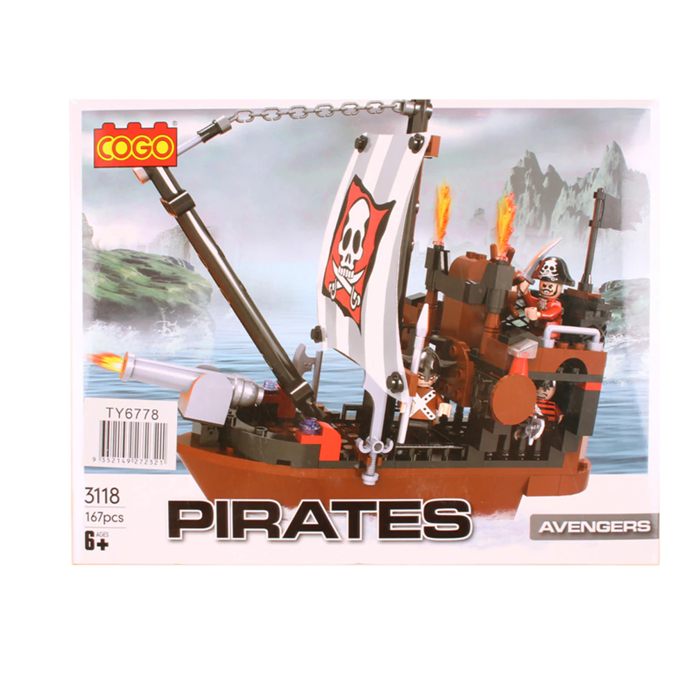 167pc Toylife 28cm Plastic Pirate Ship Build Blocks Play Toy Set Kids 3y+ Red