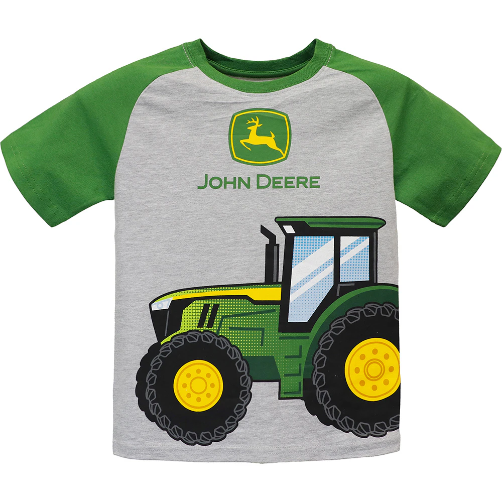 John Deere Tractor Themed Cotton/Polyester T-Shirt/Tee Childrens Grey