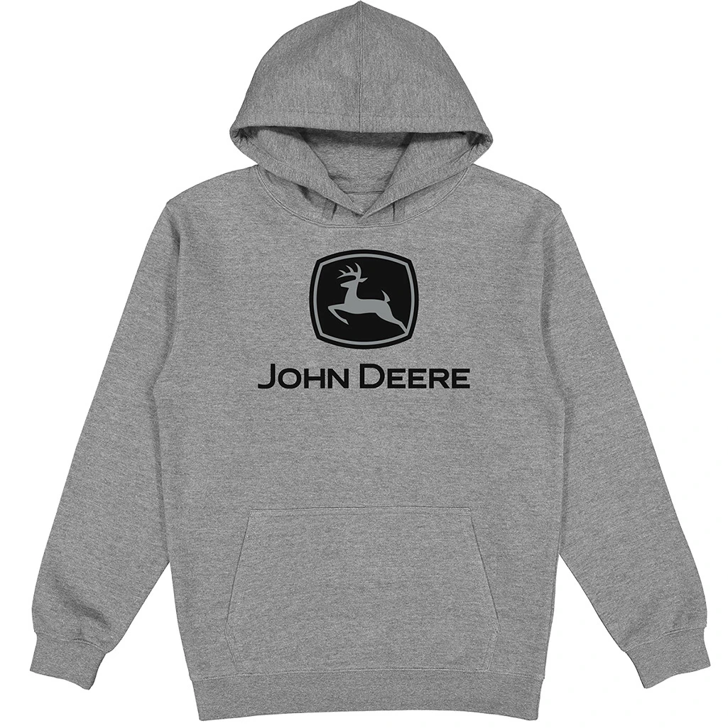 John Deere Mens/Unisex Cotton Logo Fleece Hoodie/Hooded Jumper Grey