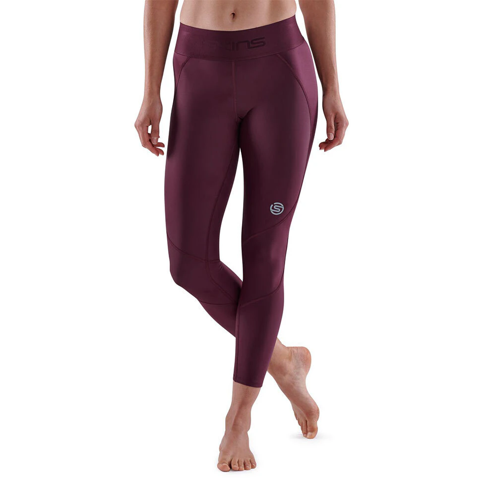 Skins Compression Series 3 Womens Long 7/8 Tights Activewear/Gym Burgundy