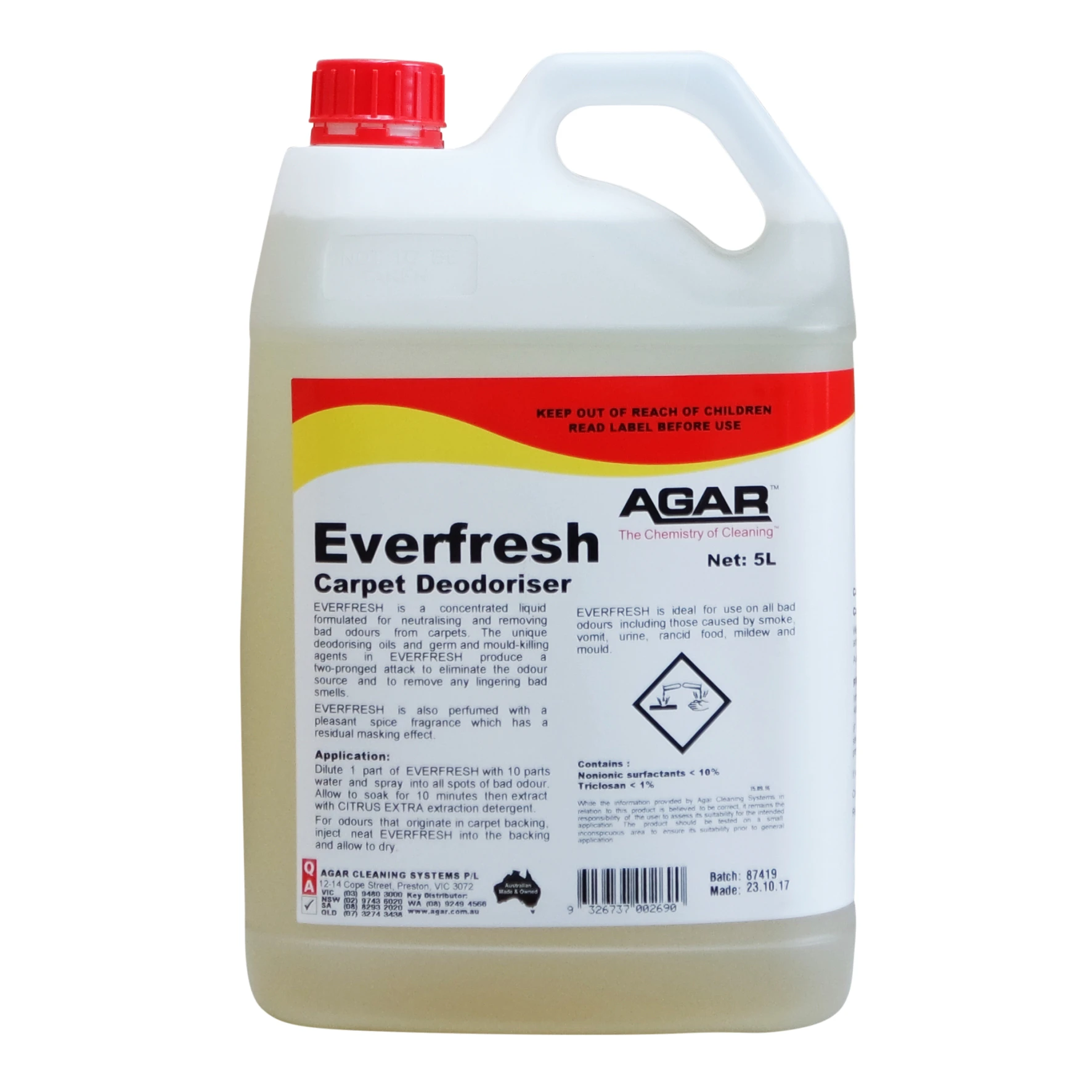 5L Agar Everfresh A strong Carpet deodoriser Odour Wool Carpets