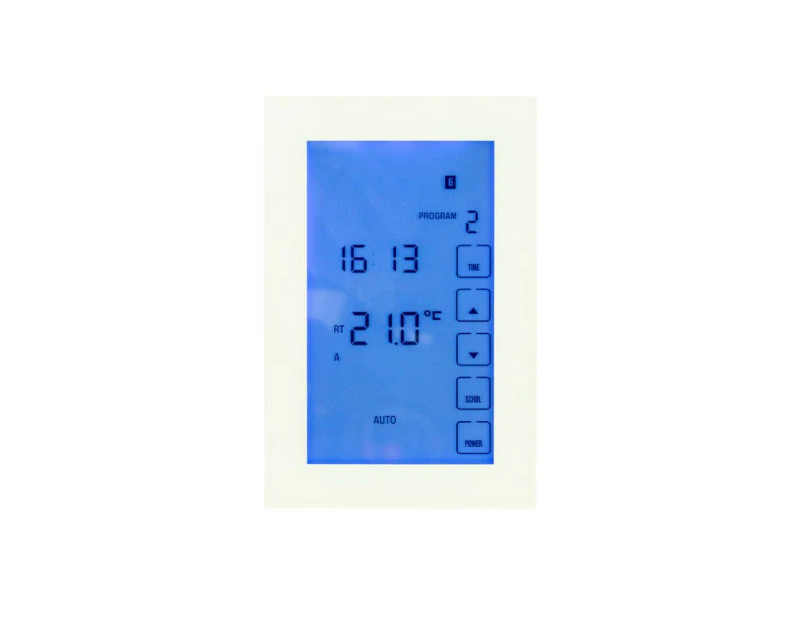 Radiant GTSW-TH-V Premium Glass Fronted Touch Screen Thermostat - White - Vertical