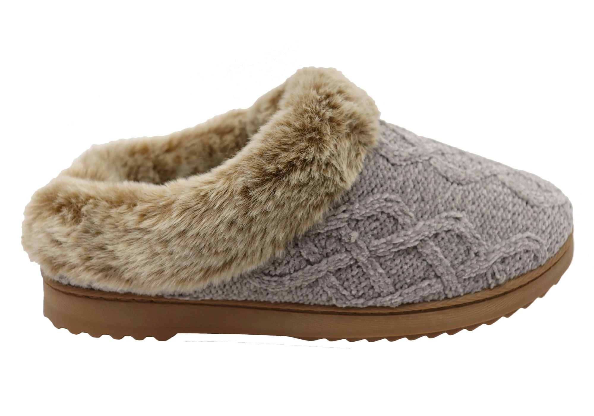 Dearfoams Womens Comfortable Hannah Chenille Knit Clog Slippers - Grey