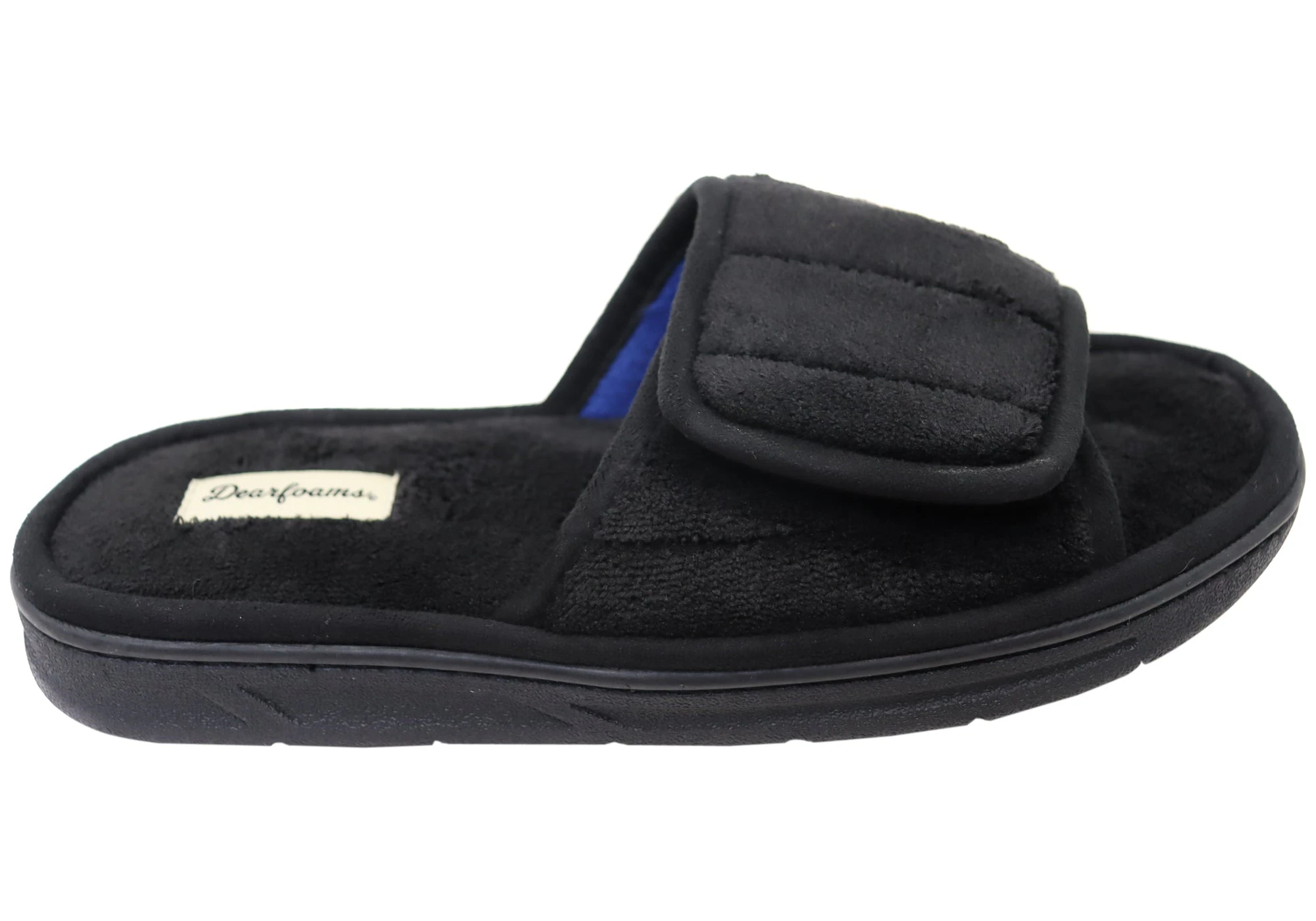 Dearfoams Mens Comfortable Collin Terry Adjustable Slide Slippers - Black