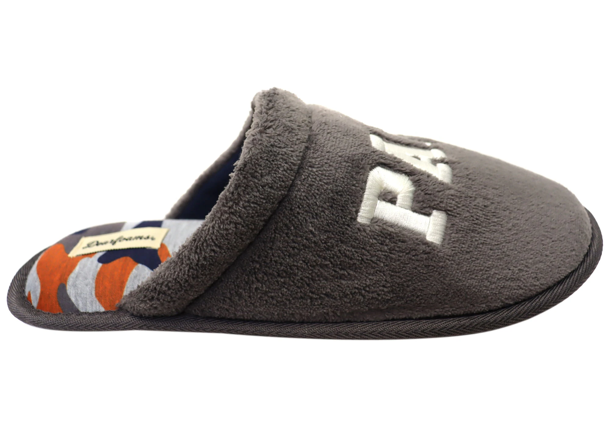 Dearfoams Mens Comfortable Novelty Terry Scuff Slippers - Grey