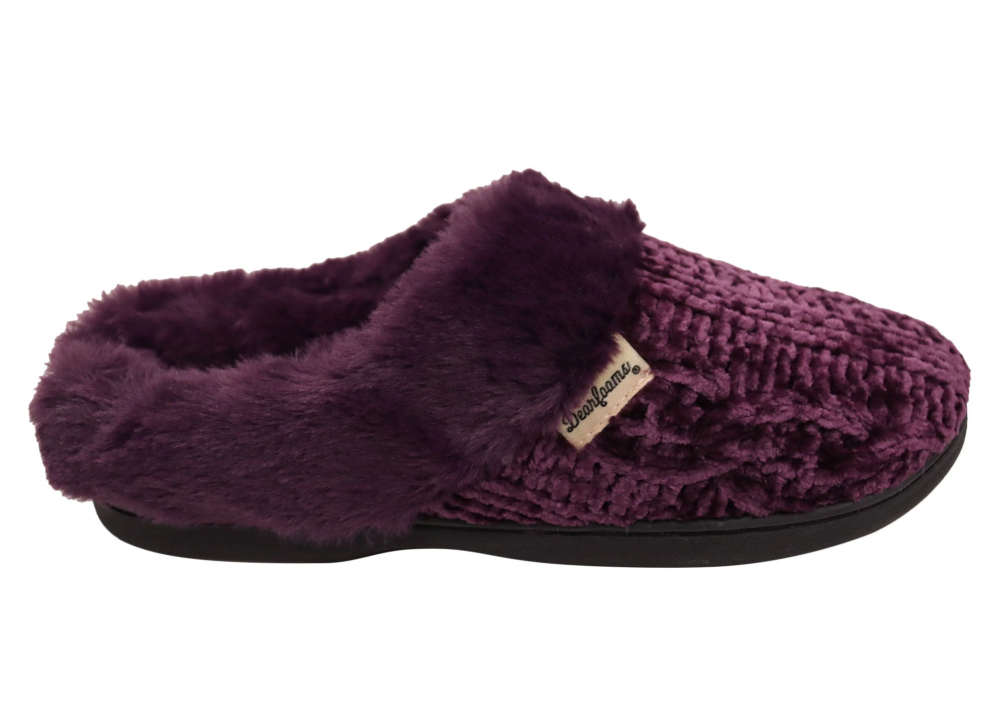 Dearfoams Womens Comfortable Claire Marled Chenille Knit Clog Slippers - Purple