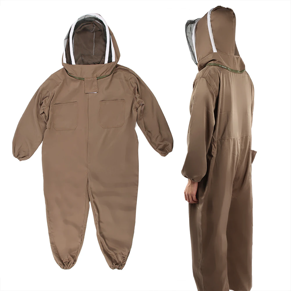 Beekeeping Protective Suit Breathable Bee Suits Smock with Zipper for Beekeepers Light BrownL