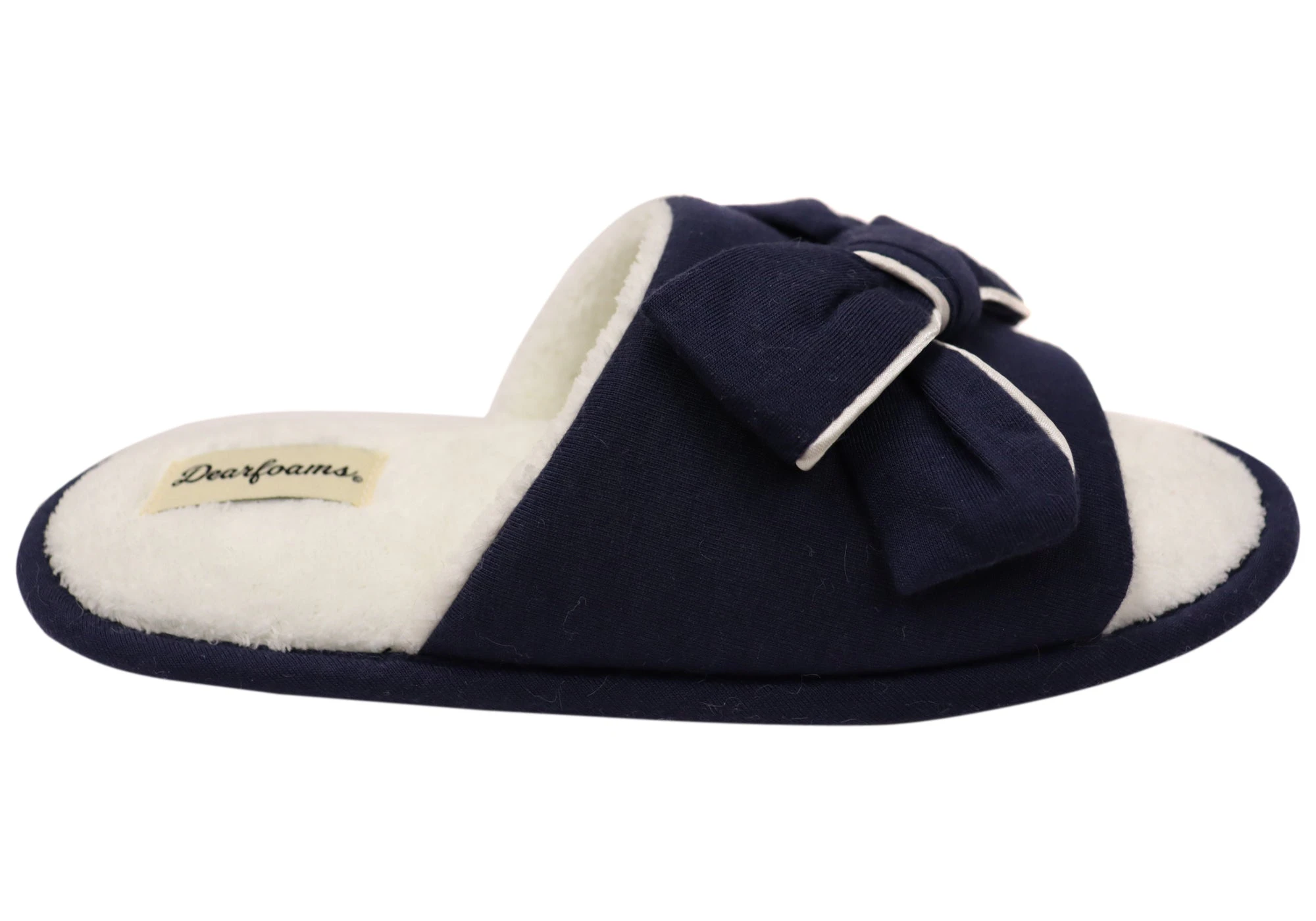 Dearfoams Womens Comfortable Lydia Pajama Slide With Bow Slippers - Navy