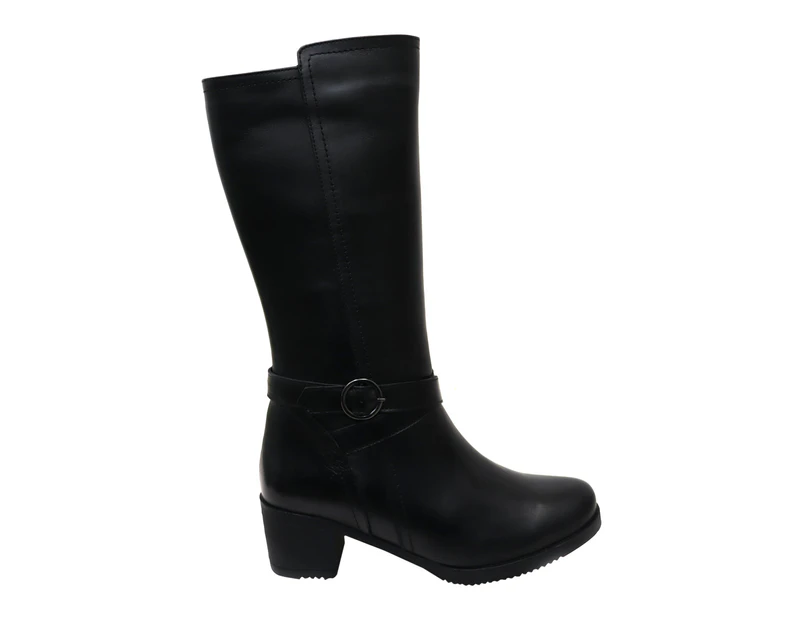 Orizonte Chatsworth Womens European Comfortable Leather Mid Calf Boots - Black