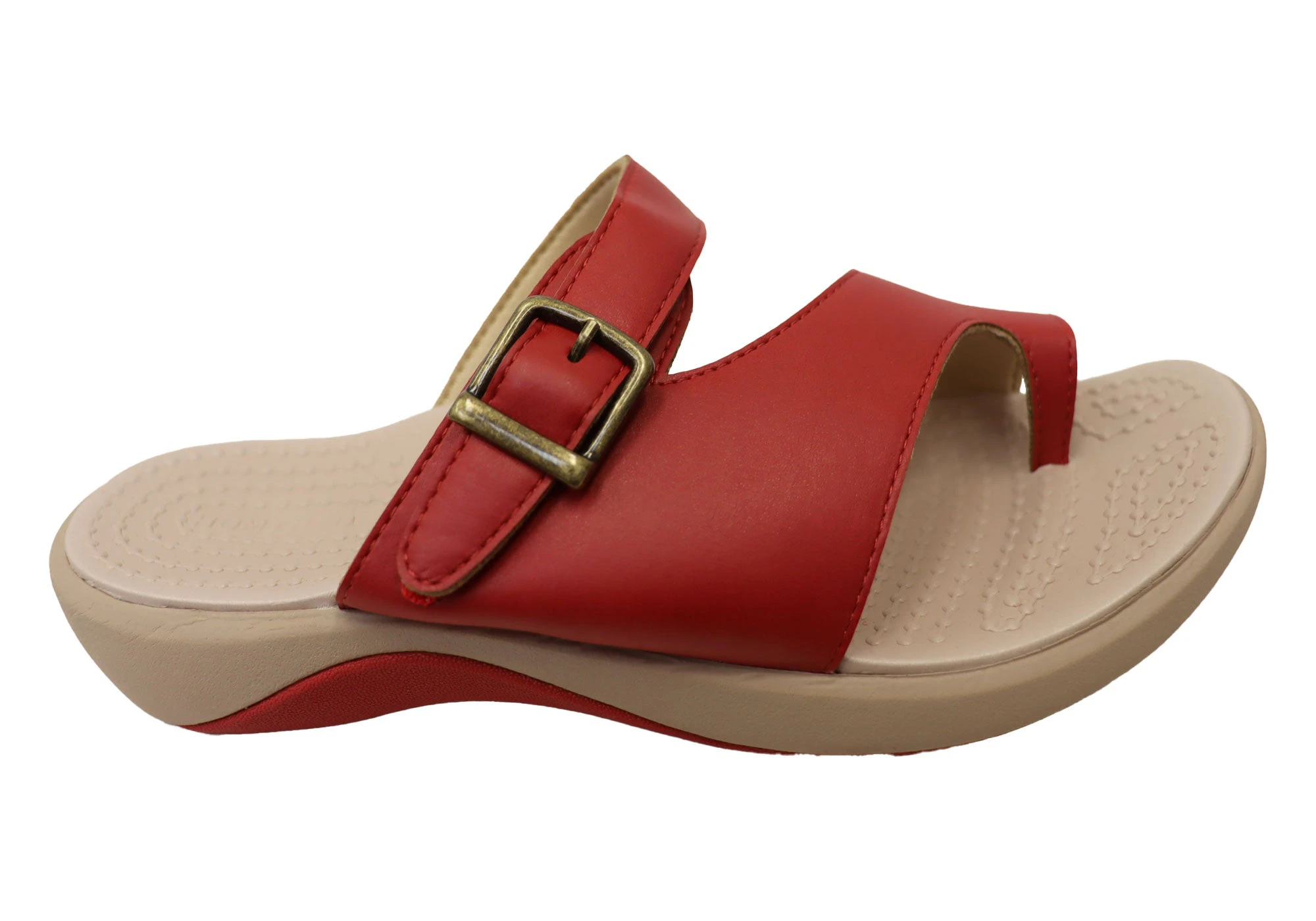 Homyped Womens Niche Toe Ring Comfortable Thongs Sandals - Red