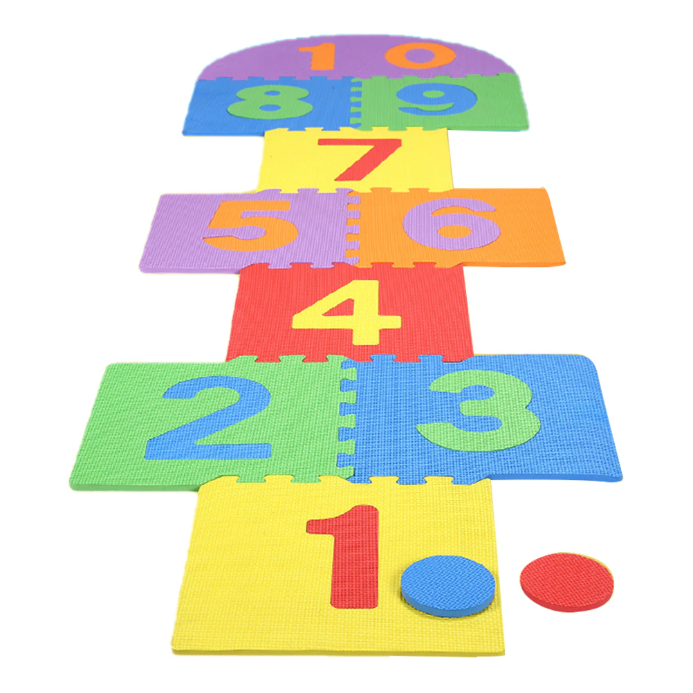 10 pcs Children Giant Hopscotch Mat Game(Numbers 1-10) Kids Soft EVA Foam Interlocking Tiles Indoor Outdoor Garden Family Game Toys