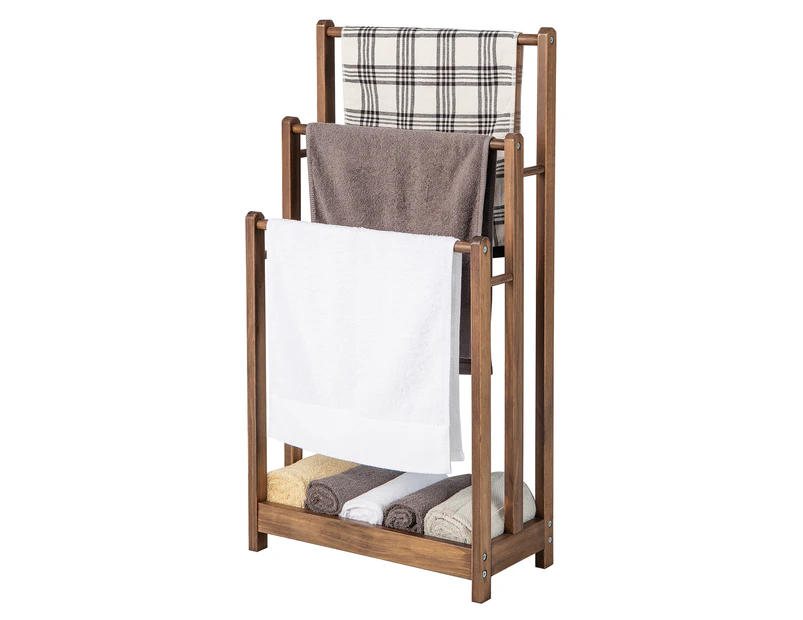 Giantex 3-Tier Wooden Towel Rack Freestanding Towel Drying Holder Storage Shelf, Brown