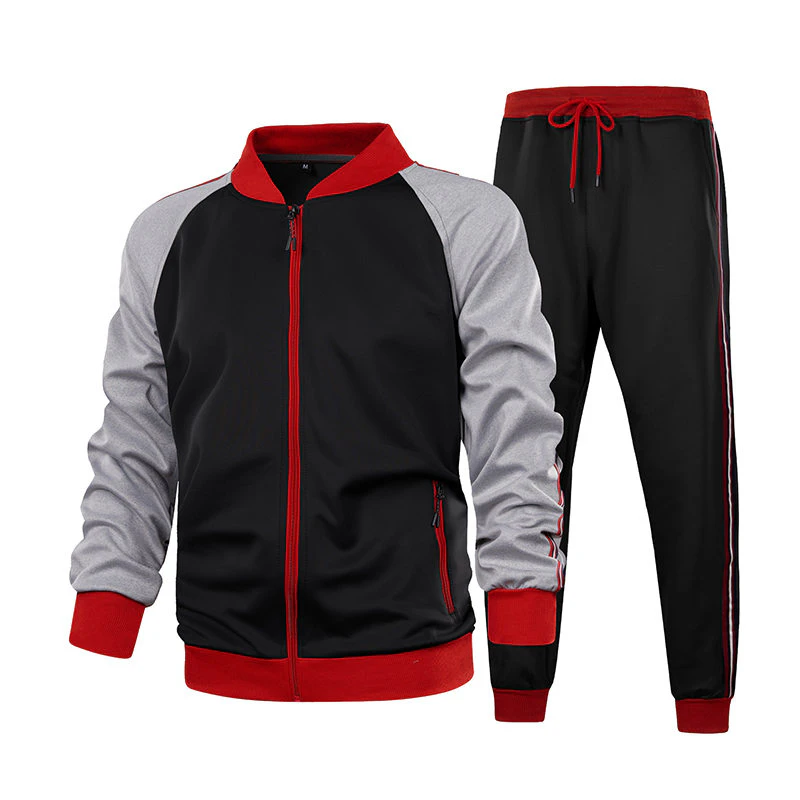 Roselux Mens Tracksuits Set Long Sleeve Full Zipper Jacket and Jogging Pants-Red