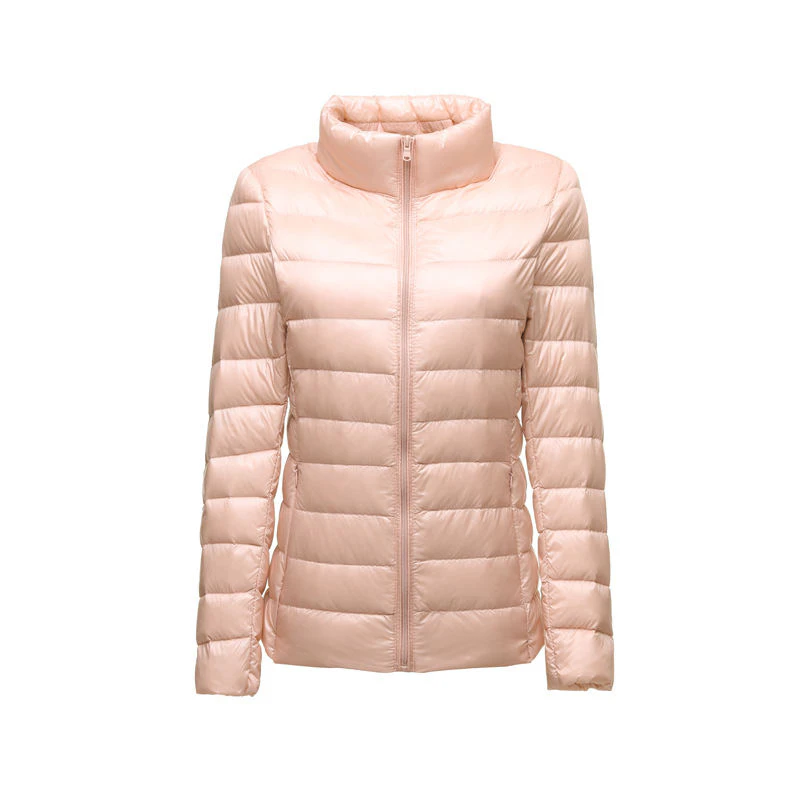 Roselux Womens Lightweight Puffer Jacket Winter Stand Collar Short Coat-Tender Pink