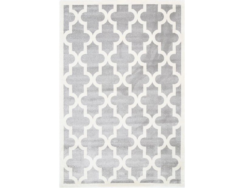 Lattice Pattern Light Grey White Rug