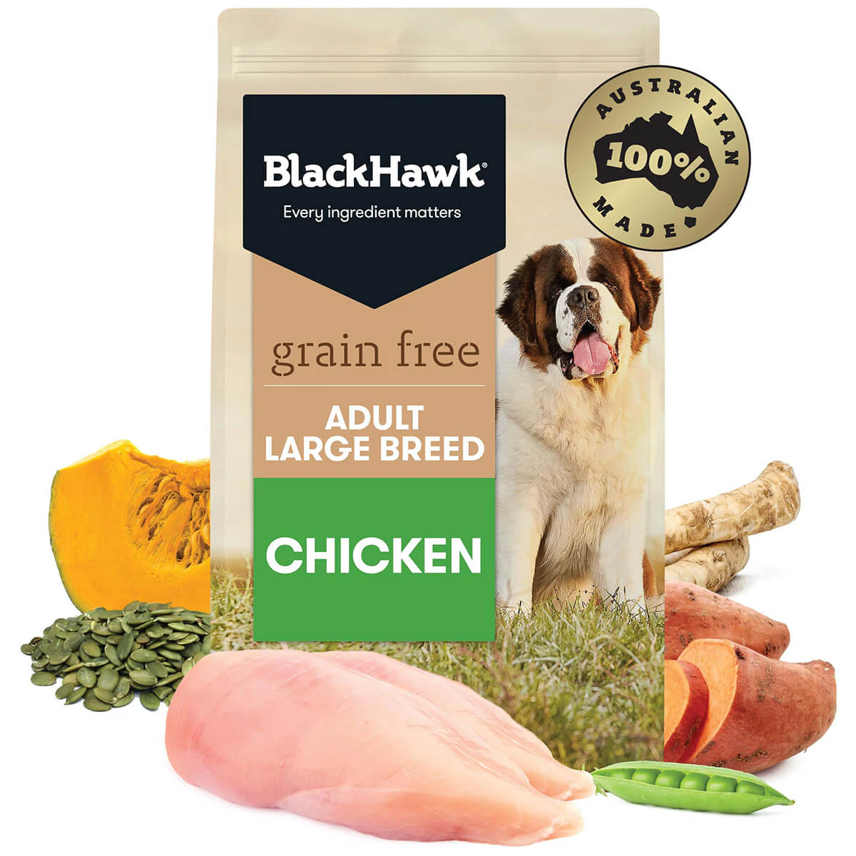 Black Hawk Grain Free Large Breed Adult Chicken Dry Dog Food 15kg