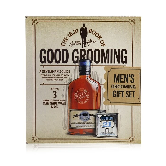 18.21 Man Made Book of Good Grooming Gift Set Volume 3: Absolute Mahogany (Wash 532ml  + Oil 60ml ) 2pcs