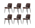 Oikiture 6x Dining Chairs Retro Faux Leather Solid Beech Wood Metal Legs Walnut