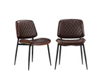 Oikiture 6x Dining Chairs Retro Faux Leather Solid Beech Wood Metal Legs Walnut